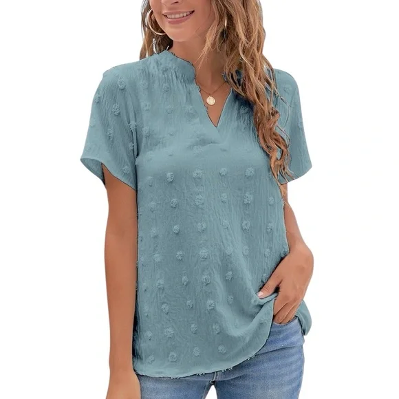 NWT Chiffon Short Sleeve V-Neck Blouse Women’s M - Picture 1 of 10